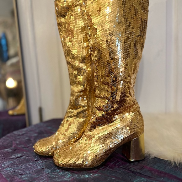 Gold Sequin Costume GoGo Cosplay Party Boots Women’s Sz 9 - Picture 4 of 7